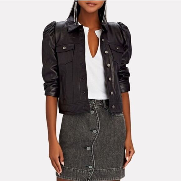 NEW Retrofete Ada Leather Cropped Jacket Black Size XS - Picture 4 of 11